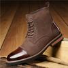 New Designer Pointed Mixed Color Lace Up Business Casual Ankle Boot for Men Winter High Tops Motorcycle Chelsea Leather Shoes