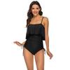 Solid Color Girl Sexy Shoulder Strap Big Ruffle Edge One-piece Triangular Swimsuit Women's Fashion