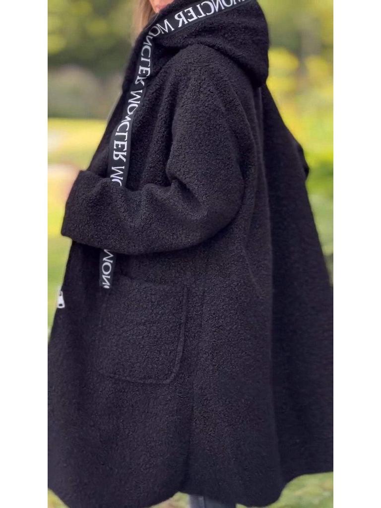 2024 Europäische und Amerikanische Herbst/Winter Lässige Kapuzenjacke aus Lammwolle