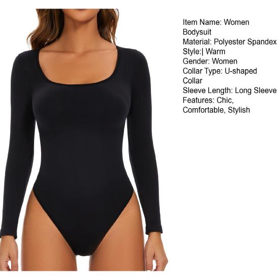 Women's Long Sleeve Thermal Fleece Bodysuit Square Neck Slim Fit Warm Base Layer Tops Fall Soft Basic Tee Shirts