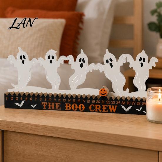 Halloween Office Decor Dancing Witch Countdown Table Ornament, Rustic Wooden Home Unique Holiday Calendar for Party Centerpiece, Spooky Haunted House