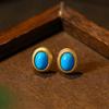Vintage-Inspired TurquoiseStone Stud Earrings Minimalist Elegant Small Batch Luxury Ear Jewelry Women
