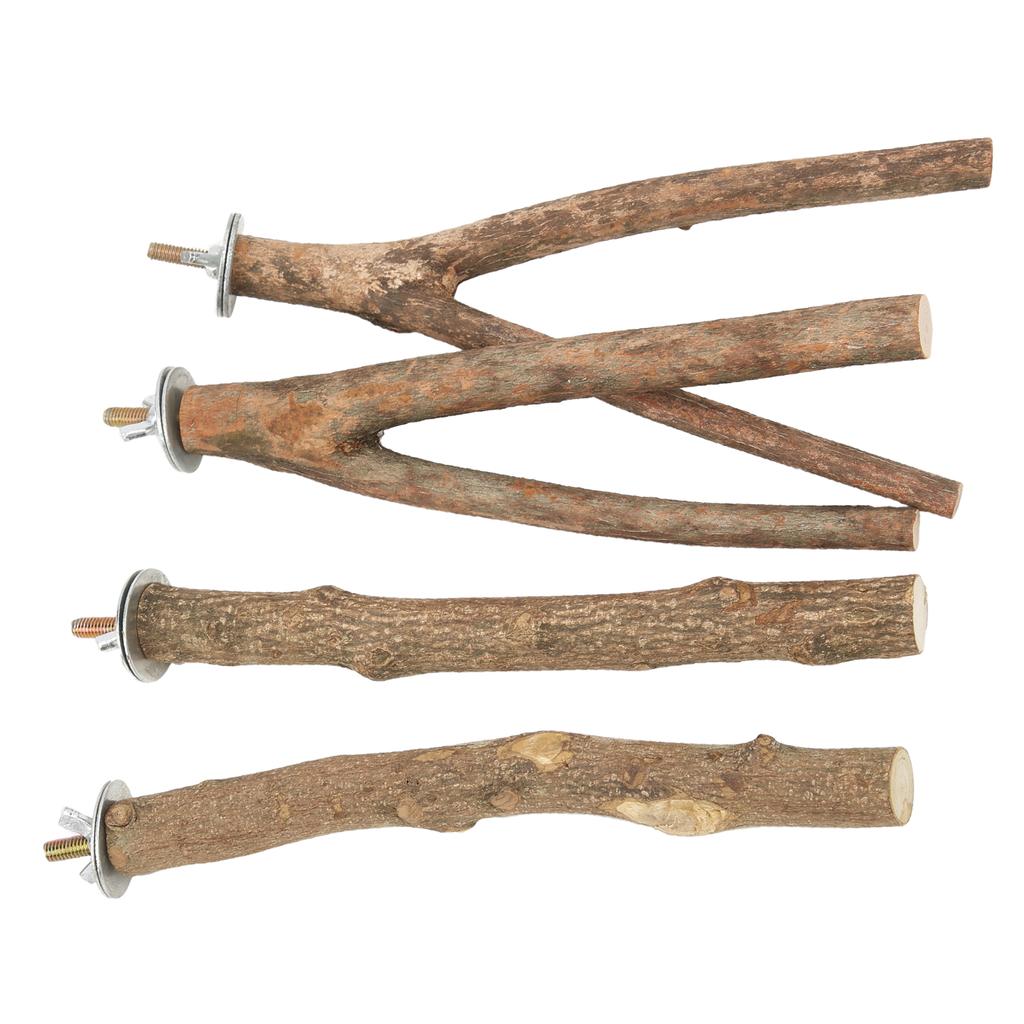 4Pcs Bird Perch Stand Set Multifunctional Wooden Cage Perch Stand for Parrots to Stand Climb and Play Bird Supplies