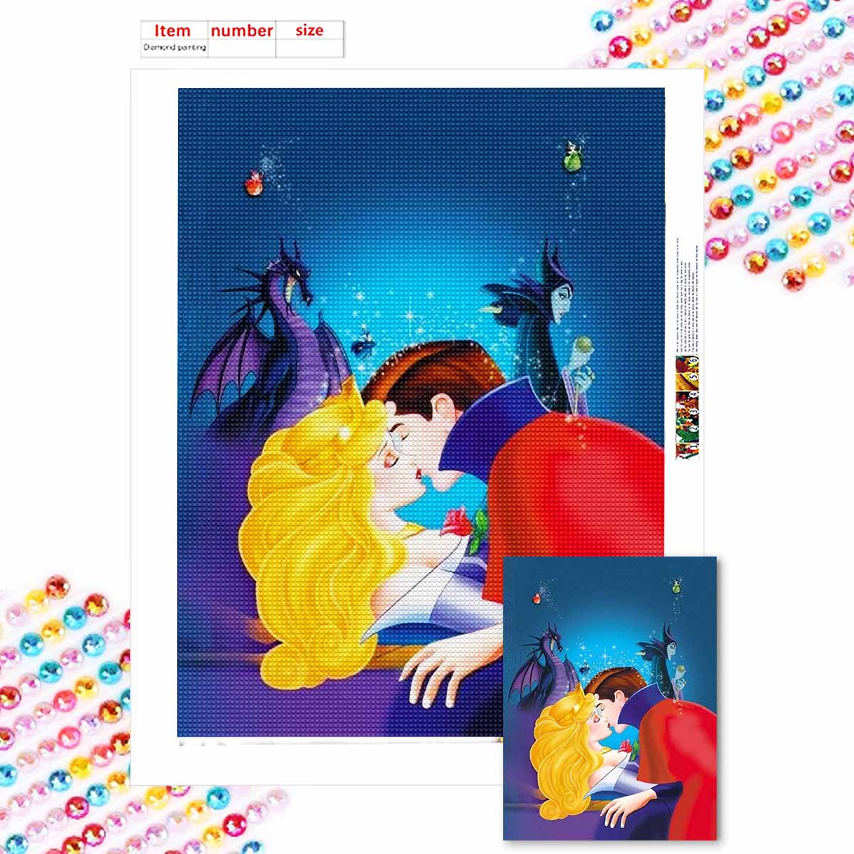 

5D Алмазная Живопись Сделай Сам Принцесса, Принц и Злой Дракон Полная Выкладка Стразы Мозаика Вышивка Изделия Ручной Работы Домашний Декор Подарок Round 20x30cm