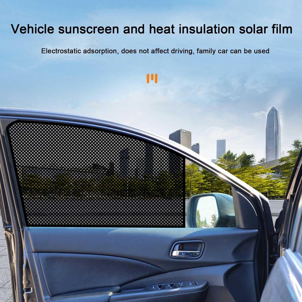 2PCS Car Side Window Sun Shades Stickers Sun Protection Window Sunscreen Cover Black PVC Sunshade With Small Holes 42x38cm