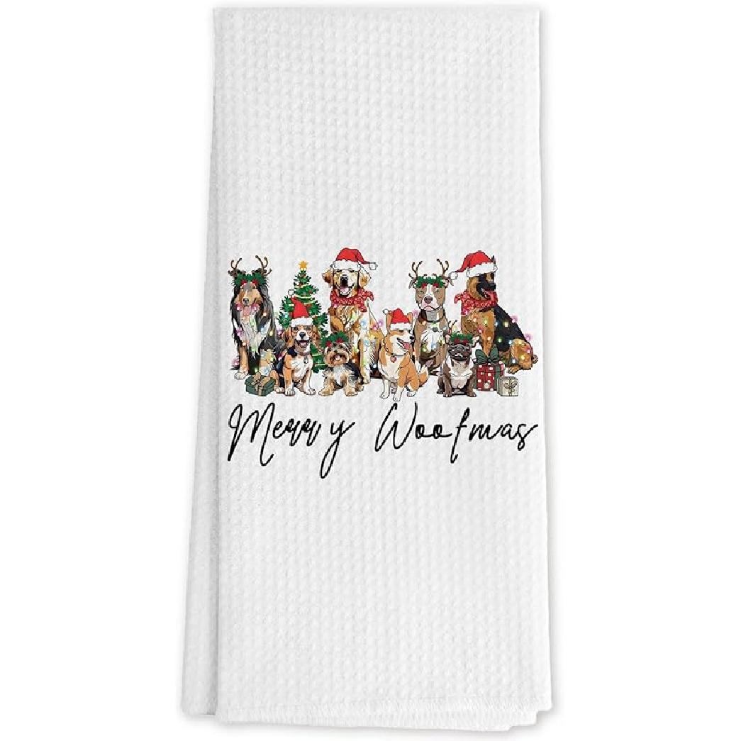 Winter Christmas Dog Kitchen Towels, Dog Lover Gifts for Women Men Decorative Hand Towels for Bathroom, Holiday Winter Xmas Puppy Dish Tea Towels for Section 3