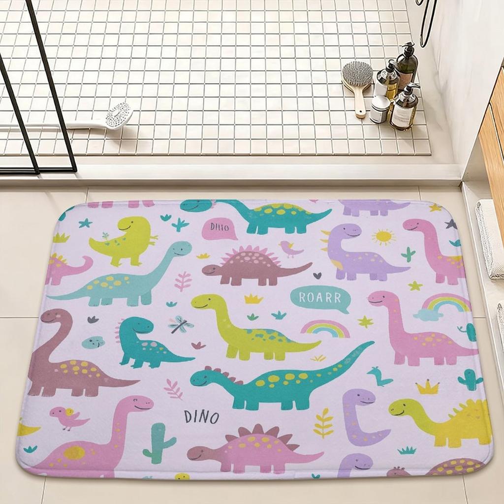 Dinosaur Door Mat – Colorful Cartoon Dino Pattern, Soft Entryway Mat for Bathroom, Kitchen