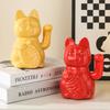 5,9 Zoll große Glückskatze aus Keramik mit winkendem Arm, Maneki Neko, winkende Katze für Glück, Reichtum und Wohlstand, Dekoration, Fengshui-Ornament