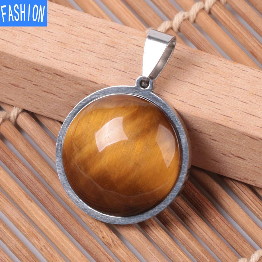 Collar De Cristal Natural De Moda con Personalidad Europea Y Americana De Acero Inoxidable De Piedra Plana Simple para Mujer