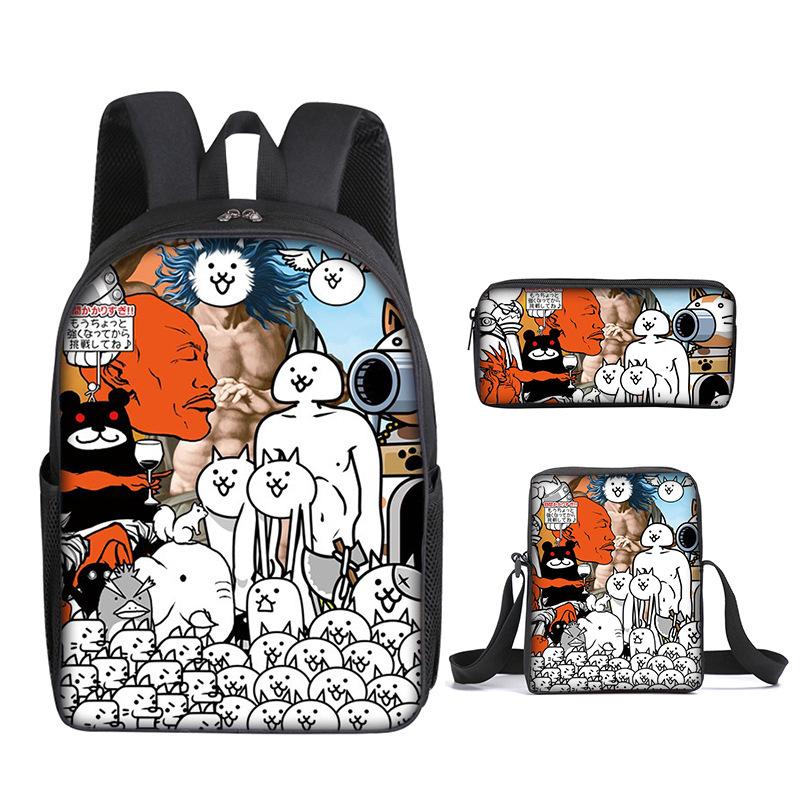 The Battle Cats Rucksack Dreiteiliges Set für Kindergartenkinder, Rucksack mit großem Fassungsvermögen, Umhängetasche, Federmäppchen