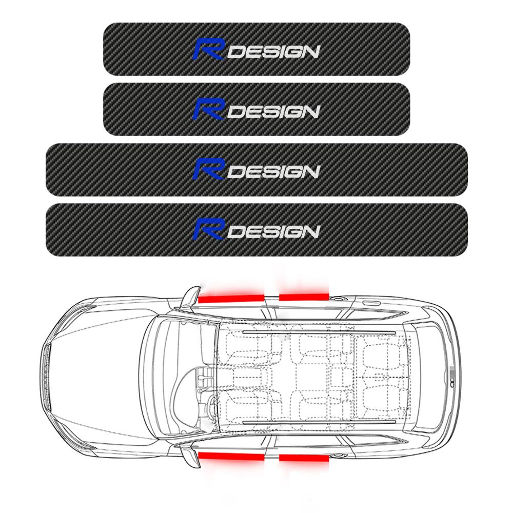 4PCS Carbon Fiber Car Door Sill Protected Stickers Auto Emblem Decal Anti-scratch For Volvo Rdesign XC60 XC90 V40 V50 V60 S60 T6 KW0