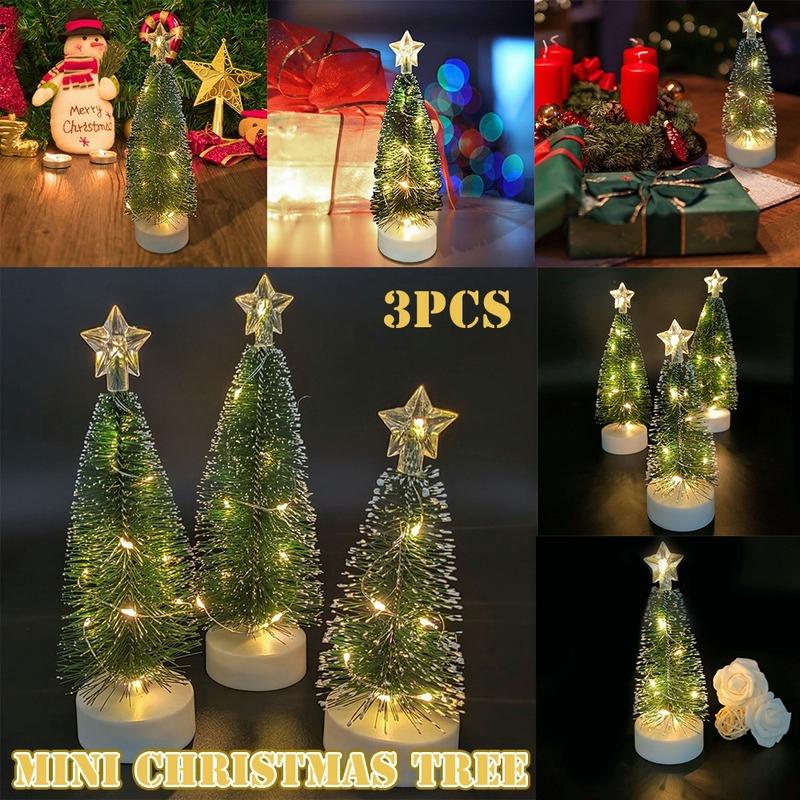 3szt. Małe Mini Choinki z Oświetleniem LED Ozdoby Stołowe Sztuczne