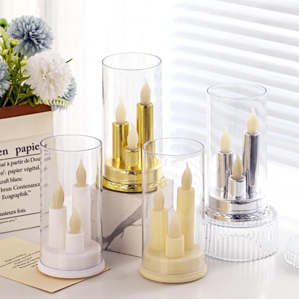 3 in 1 LED Flameless Electric Candles Light Battery Power White Beige Black Acrylic LED Taper Candles Holiday Party Home Decor