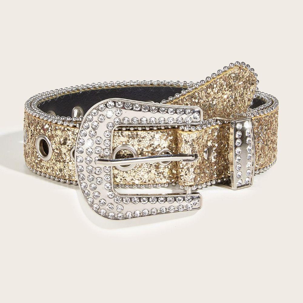 PU Leather Rhinestone Belt Bling Crystal Waist Belt Fashion Waistband Women