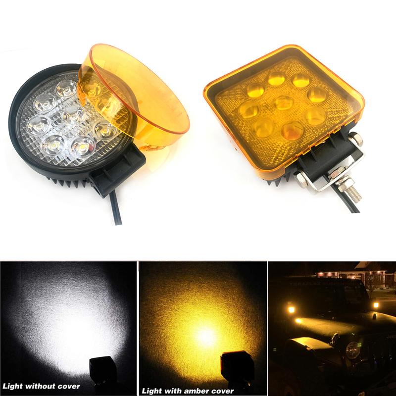 4 Zoll Bernsteinfarbene LED-Arbeitsscheinwerferabdeckung Rund/Eckig Schutzhülle Staubdicht für Off-Road 4x4 LED-Lichtleiste 27W 48W Nebelscheinwerferabdeckung