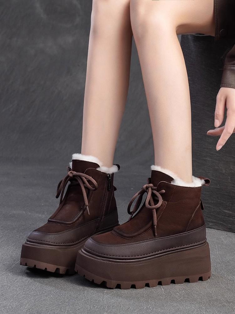Fashion GKTINOO 6.5cm Genuine Leather Snow Boots Platform Warm Winter Ankle Boots Women Natural Wool Fur Booties Thick Sole Shoes