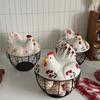 1pc Farmhouse Hen-Shaped Ceramic Egg Baske -Ceramic Egg Holder with Lid,Rustic Kitchen Organizer for Fruits/Veggies