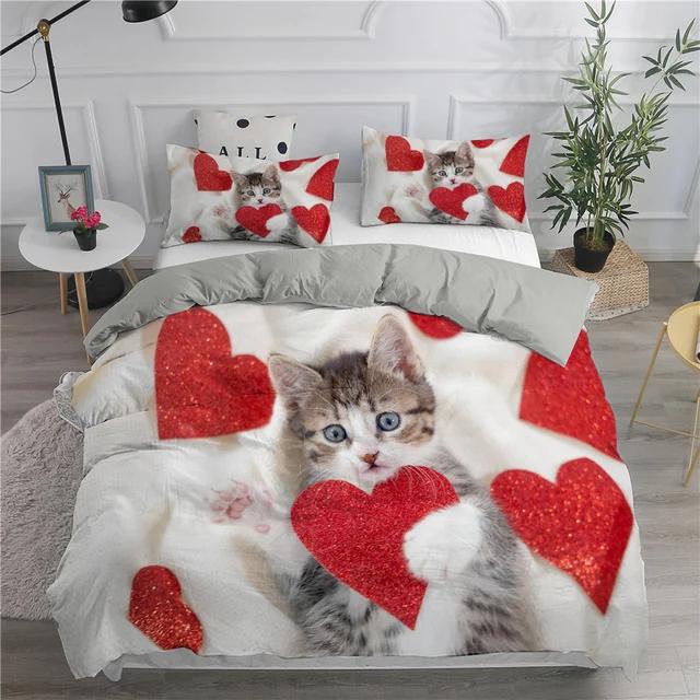Cartoon-Bettwäscheset mit niedlichen Katzen, bedruckt, 3D-Bettbezug-Set, Twin Full Queen King Double Size, Kissenbezug, Bettwäsche aus weichem Polyester