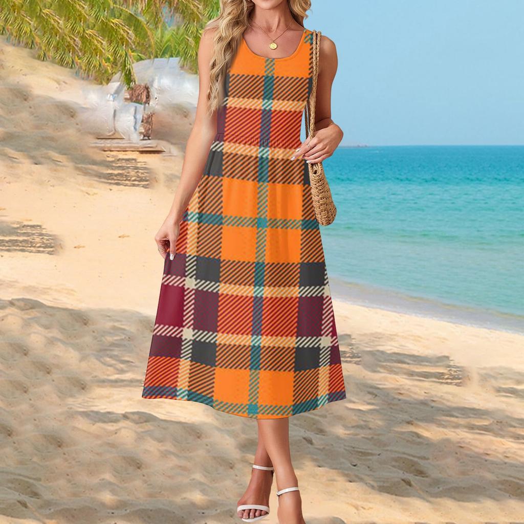 Women Summer Casual Dress Sleeveless Maxi Dress with Pockets Loose Fit Beach Vacation Sundress Lightweight Comfortable