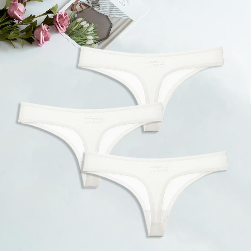 Ice Silk G-String for Women Sexy Seamless Thongs Panties Cotton Women Underwear Girls Ladies Bikini Briefs Lingerie 3 Pcs/set