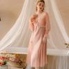 Mulheres Sexy Sleepshirts Renda Patchwork Malha Vestido Decote Em V Camisolas Pornô Translúcido Longo Lounge Roupas Confortáveis