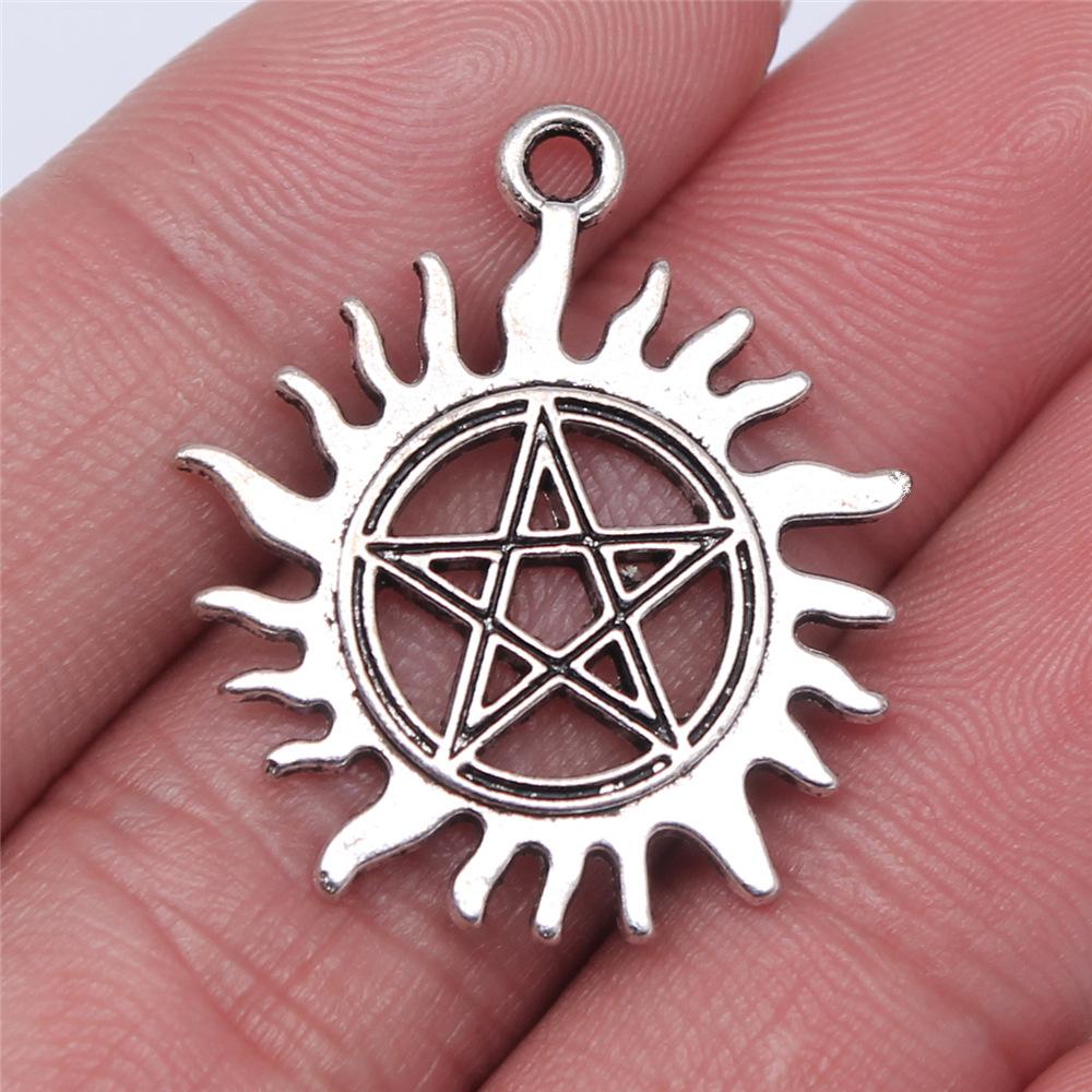 10pcs Charms Witch Star Pentagram Tibetan Bronze Silver Color Pendants Antique Jewelry Making DIY Handmade Craft Pendant