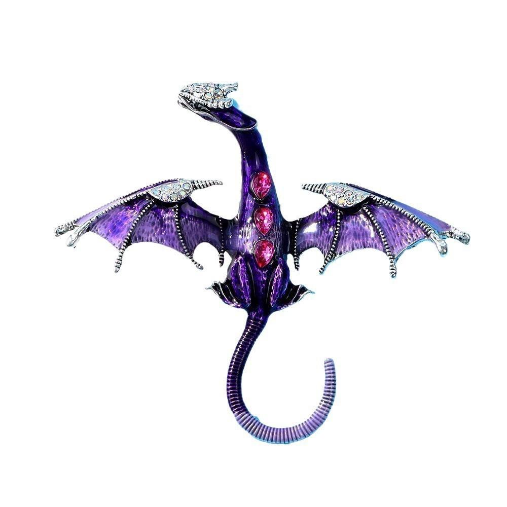 Retro Oil Dripping Flying Dragon Brooch Rhinestone Inlaid Enamel Brooches Pin
