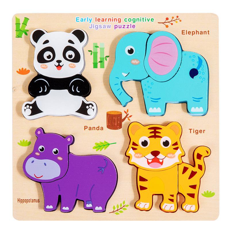 Non-Toxic 3D Wooden Animal Cartoon Puzzle Board Kids Handheld Traffic Jigsaw Puzzle Montessori Early Education Toys Building Blocks Toys
