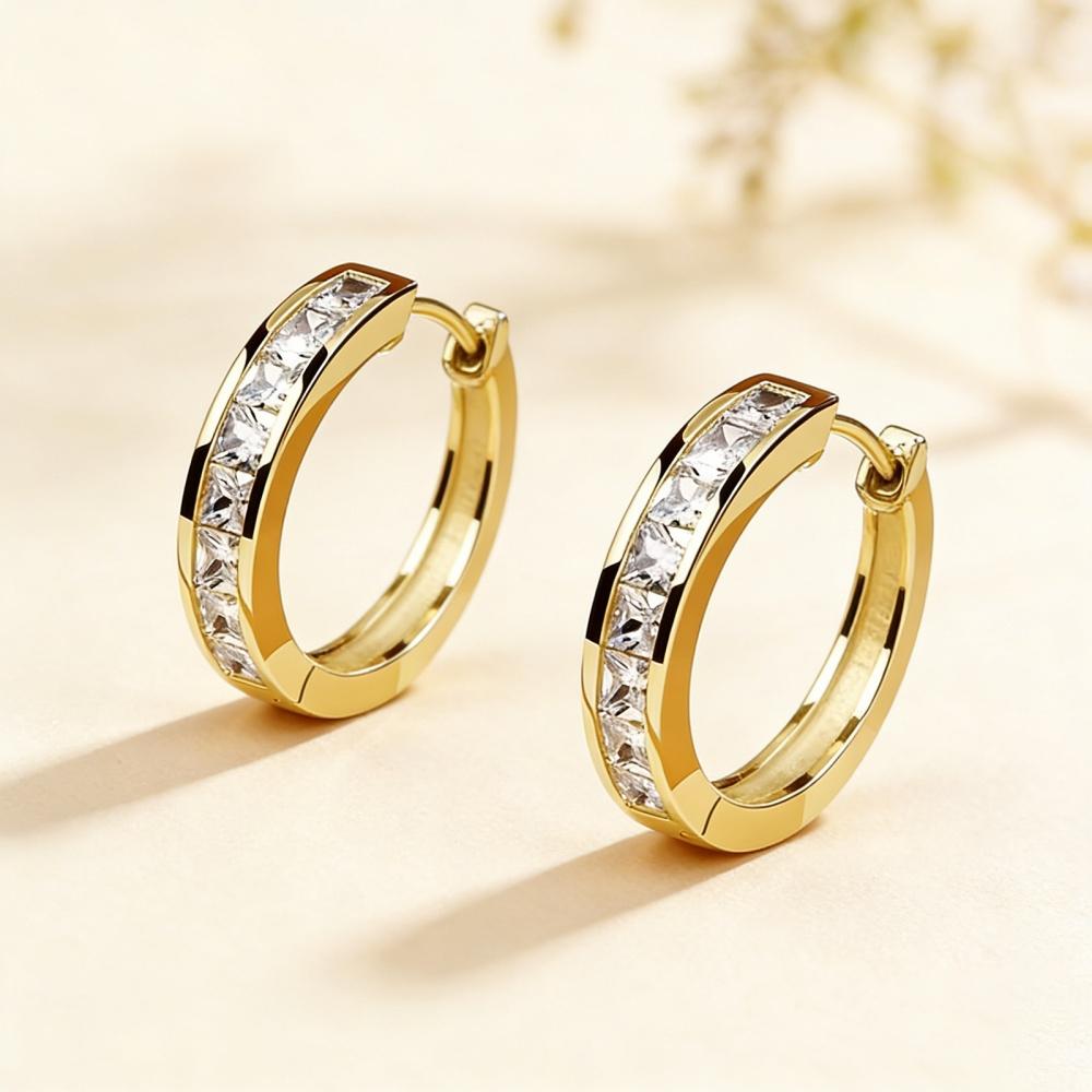 Eco Friendly Copper Shiny Cubic Zirconia Earrings For Women Simple Exquisite Golden Silver Color Round Earring Jewelry Gifts