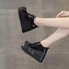 Fashion 10cm Patent Genuine Leather Breathable Pumps Mary Jane Casual Platform Wedge Chunky Heels Lace Up Pumps Ankle Boots Shoes