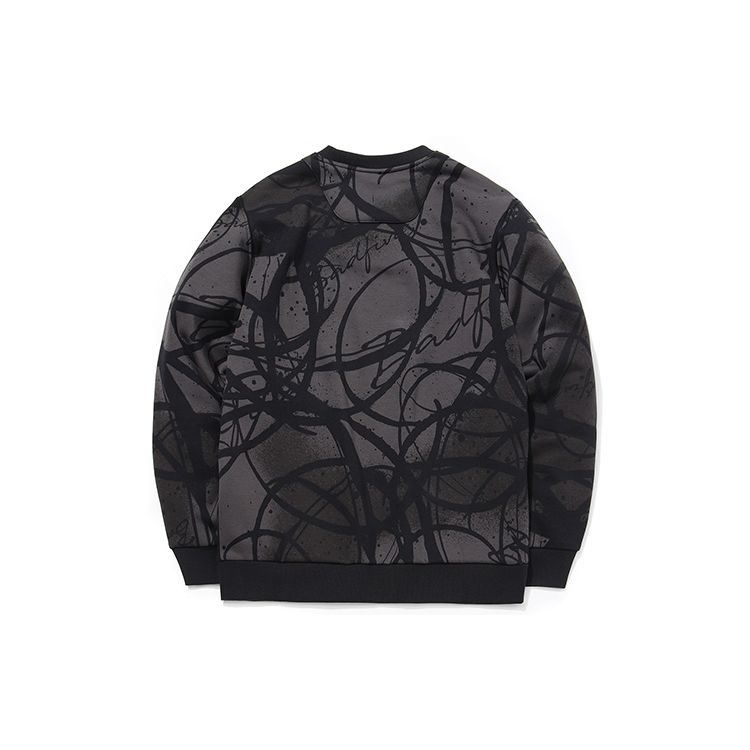 Li Ning Badfive Basketball Series Fleece Warm Letter Print Pullover Crewneck Sweatshirt Men sweatshirt Black-Camouflage AWDQ783-1