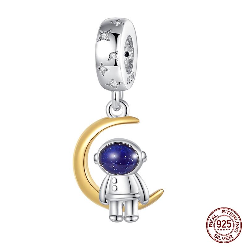 New Copper Fashion Glowing Space Astronaut Spaceship Charms Beads Fit Brand Original Bracelet Diy Jewelry Gift