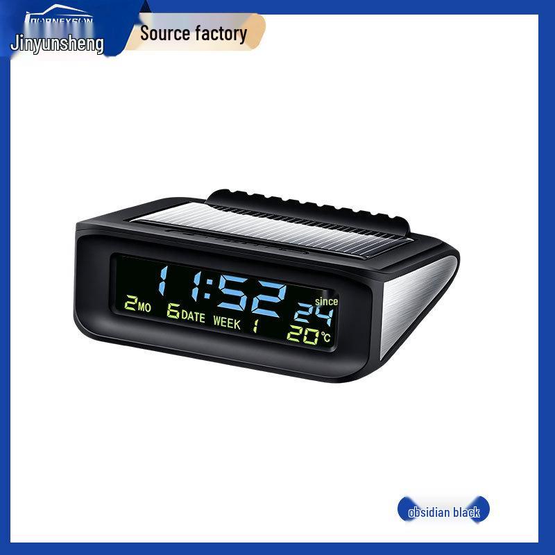 Car Solar Clock with Anti-Drowsiness Alarm, Voice Reminder, Thermometer, and Intelligent LED Lighting
