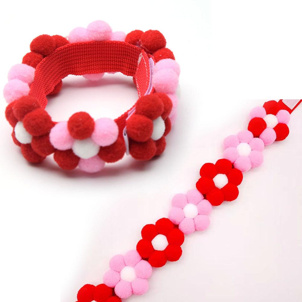Adjustable Rainbow Flower Pet Collar with Fur Ball - Cute and Soft for Cats and Dogs