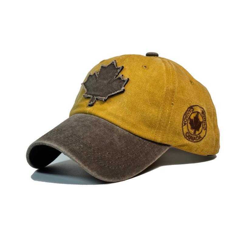 Maple Leaf Baseball Caps for Men and Women, Washed Cotton Duck Tongue Caps, Outdoor Pure Cotton Color Blocked Foreign Trade Hats