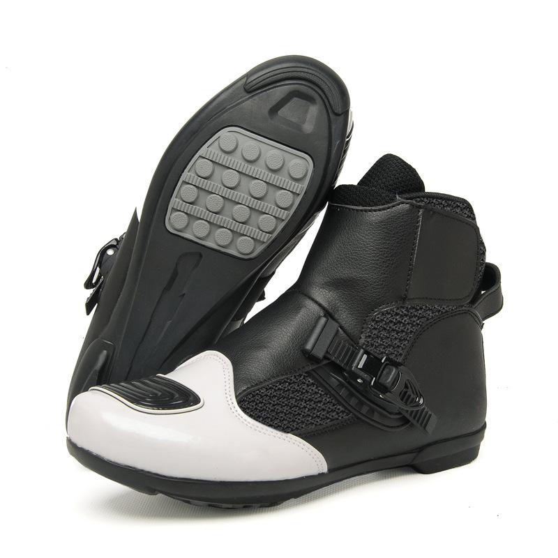Motorradschuhe Zhongbang Motorradschuhe Schnalle Paar Stil Fahrradschuhe Professionelle Motorradschuhe Glänzende Motorradschuhe