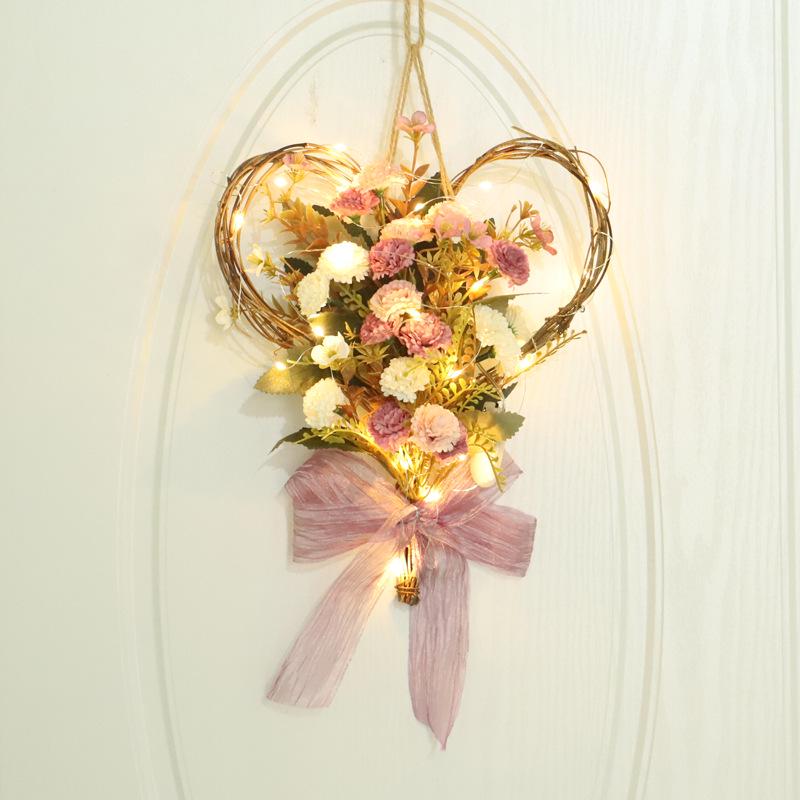 Heart-Shaped Ribbon Wreath with Artificial Carnations for Mother's Day Wall Decor