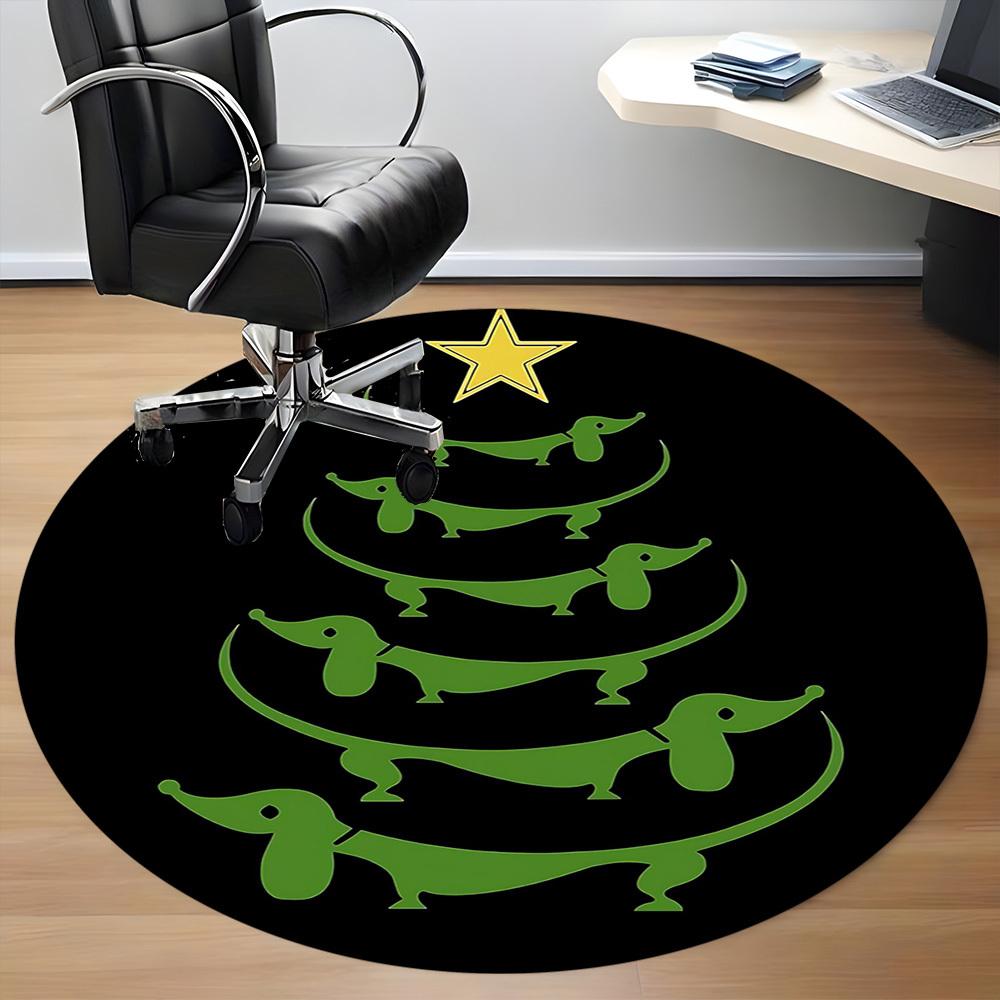 1 Stück Dackel Weihnachtsbüro Runder Teppich, Matte Geeignet Für Büro, Unter Bürostühlen Schlafzimmer Wohnzimmer Heimdekoration, Zimmerdeko
