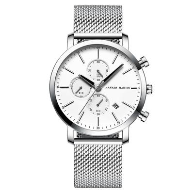 Chronograph Quartz Stainless Black Men's Watch, Steel, Waterproof, Business, Stylish, Simple, Popular, Gift, (Silver)