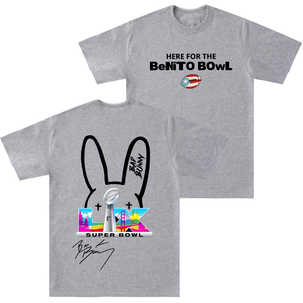 

Bad Bunny Super Bowl LX Here for The Benito Bowl Signature Logo T Shirts Unisex Graphic Cotton ONeck Short Sleeve Street Tops 4XL