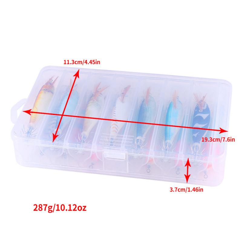 Leuchtende Holzgarnelen 14 Stück 9,5 cm 9 g in Schachtel Hohe Transparenz Köder Haken für Tintenfisch und Makrele Meeresfischen