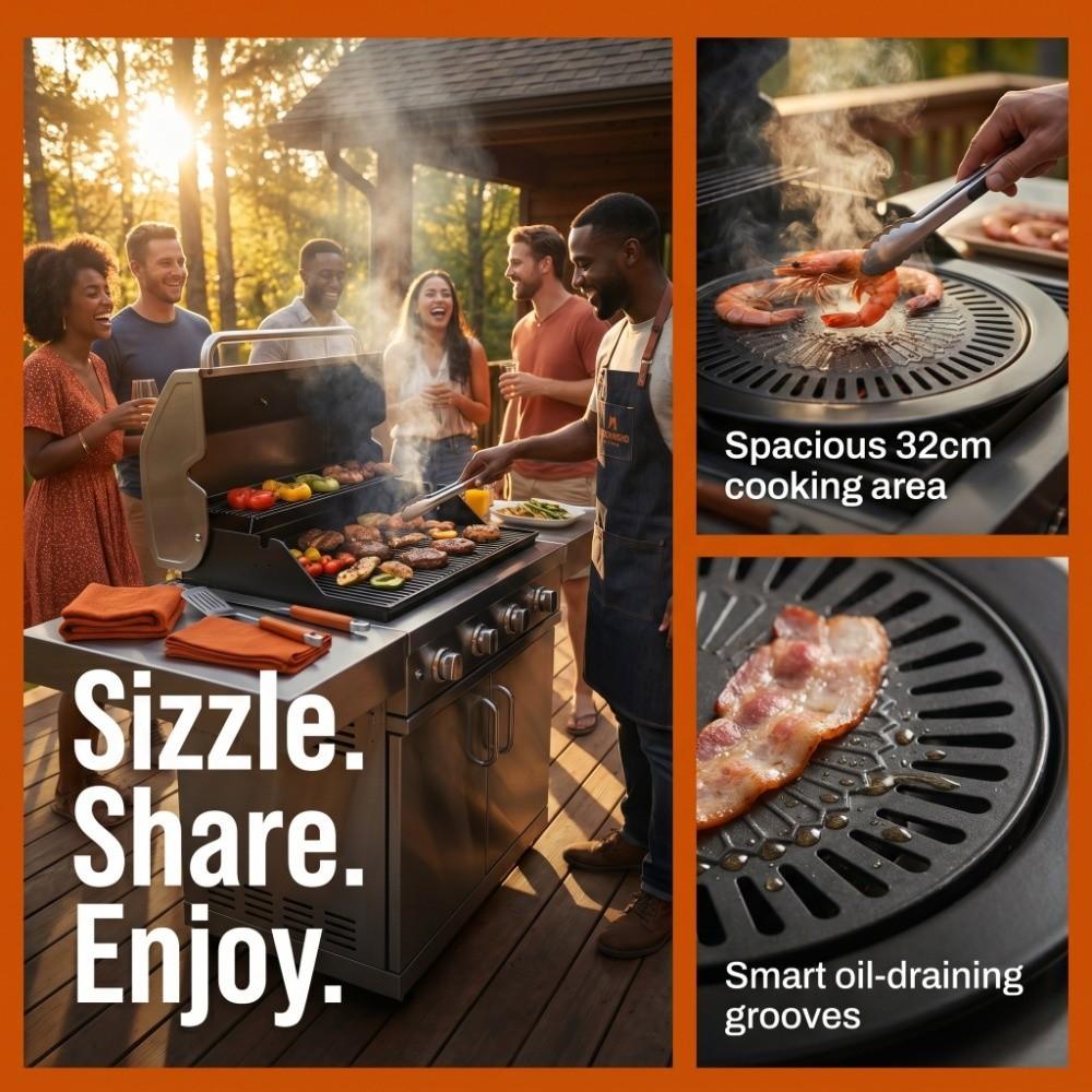Iron BBQ Grill Pan Round Grill Rack Reusable Korean BBQ Grill Pan  Tourist Picnic Camping