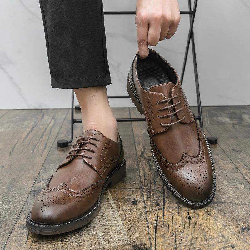 Men's Leather Shoes Men's Spring and Autumn New Men's British Business Dress Brock