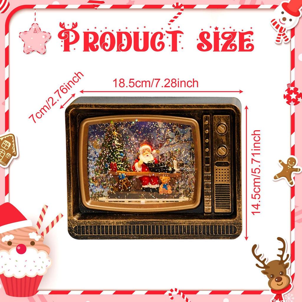 Christmas Santa Claus Music Box Television Shaped Artwork Gift with Light Decoration Ornament for Wedding Cafes Home Restaurants