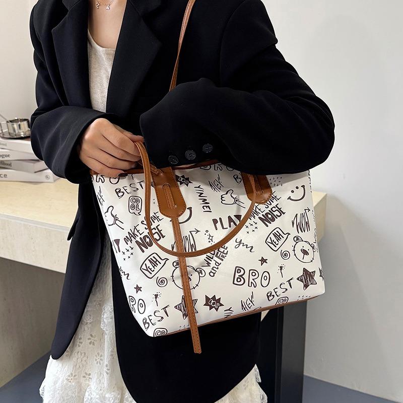 Premium light luxury tote bag large capacity fresh and sweet printed shoulder bag fashionable versatile handbag bag
