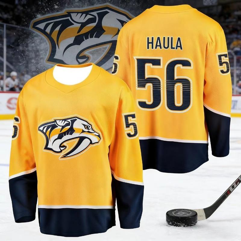 2026 Men's Ice Hockey Jersey 3D Printed Animal Logo Moisture-Wicking Quick-Drying Gold Color Long-Sleeved T-Shirt Kids