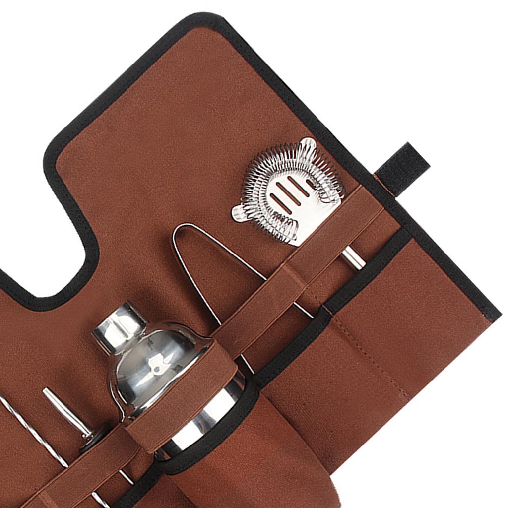 Canvas Cocktail Set Carry Bag Portable Folding Roll Strap Professional Mixology Bartender Bag for Camping Outdoor