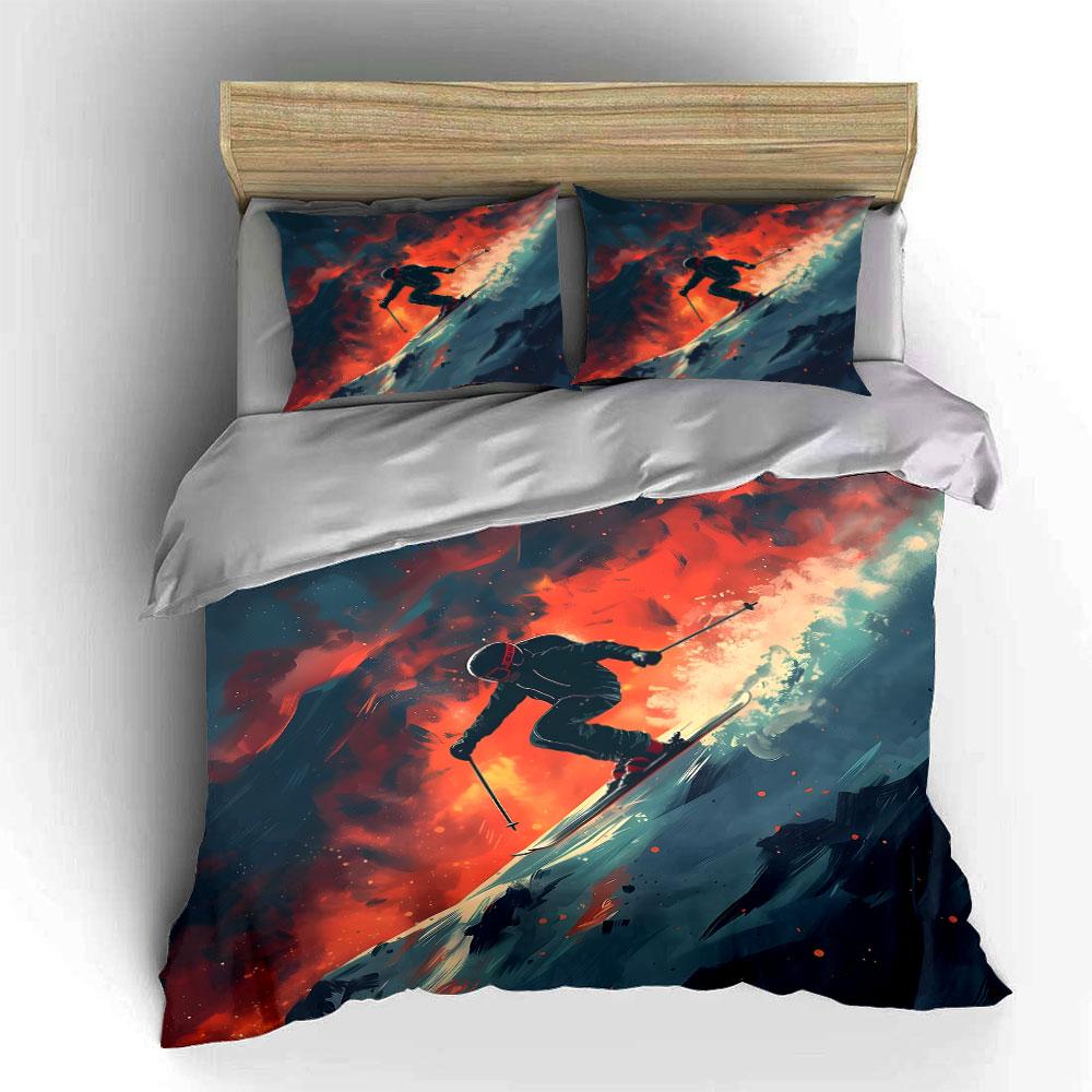 Skier with fiery background. Bedding sets Duvet cover sets Duvet covers Pillowcases(1 * Duvet Cover 2 * Pillowcases without duvet insert)