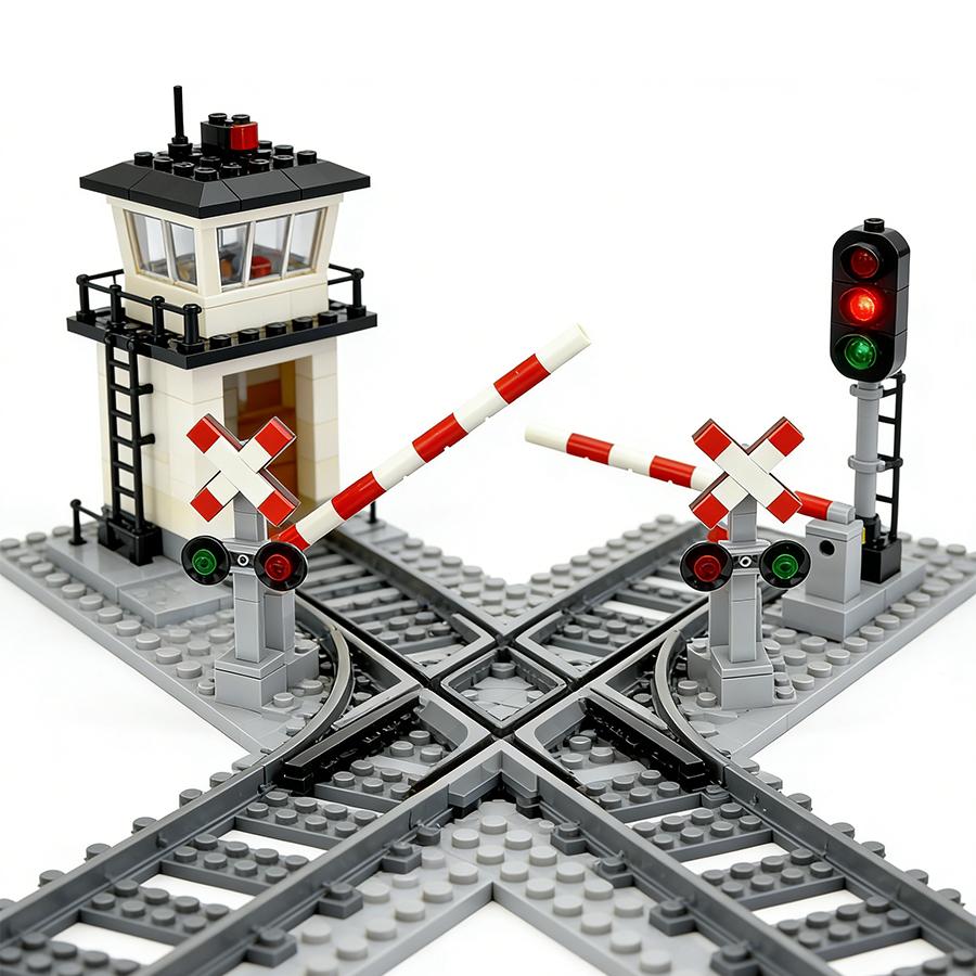 DlY Train Station Building Blocks Rail Crossing Railway Buffer Educational City Express Children Birthday Toys Compatible Brand