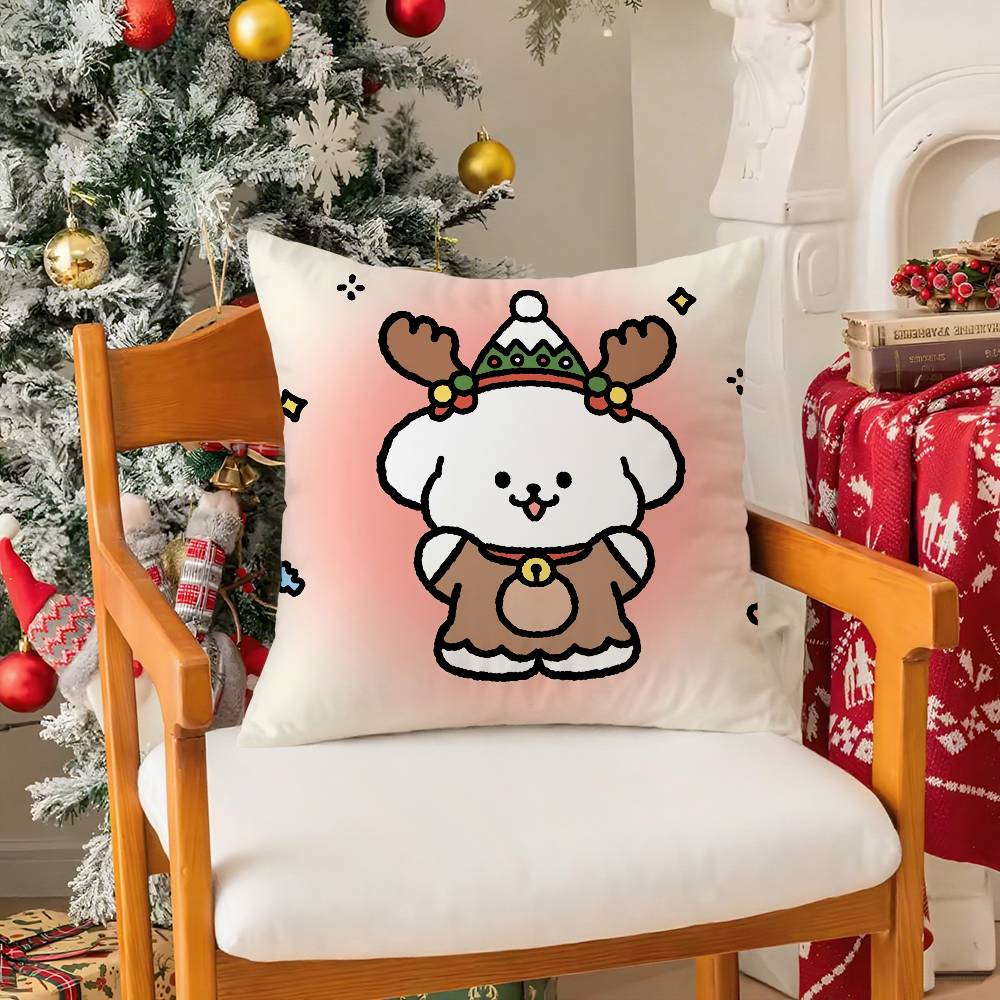 Merry Christmas Puppy Pillow Case Holiday Happy Atmosphere Short Plush Double-sided Printing Home Cushion Cover